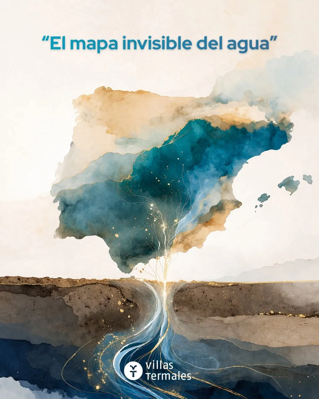 Mapa il·lustrat de la península Ibèrica amb les aigües minerals